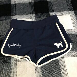 VS PINK TERRY NOIR NAVY SHORTS WITH DOG LOGO ON THE FRONT IN WHITE